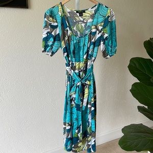 Style & Co tropical lovely floral belted silky midi dress